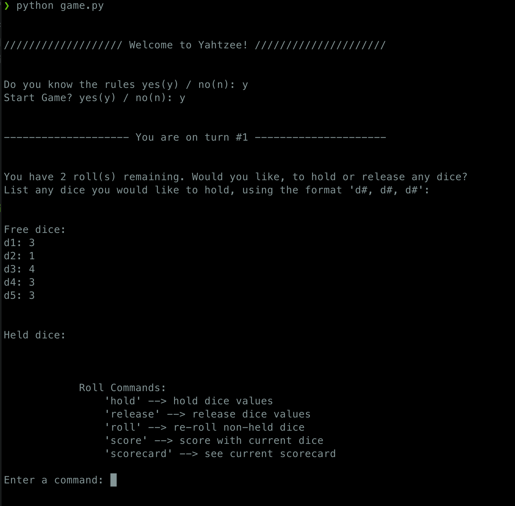Yahtzee CLI